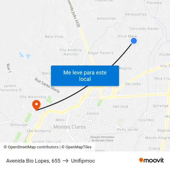 Avenida Bio Lopes, 655 to Unifipmoc map