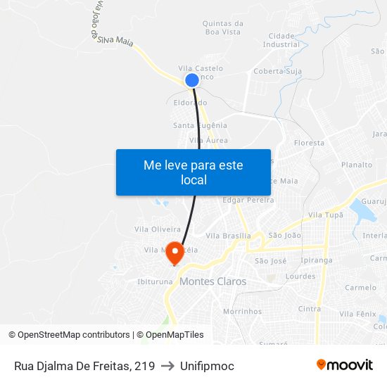 Rua Djalma De Freitas, 219 to Unifipmoc map