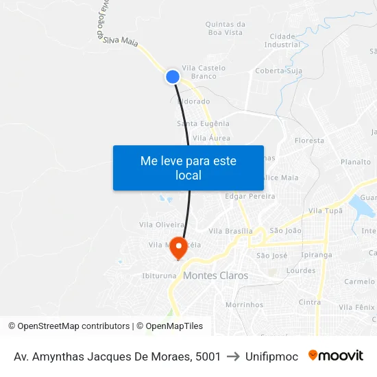 Av. Amynthas Jacques De Moraes, 5001 to Unifipmoc map
