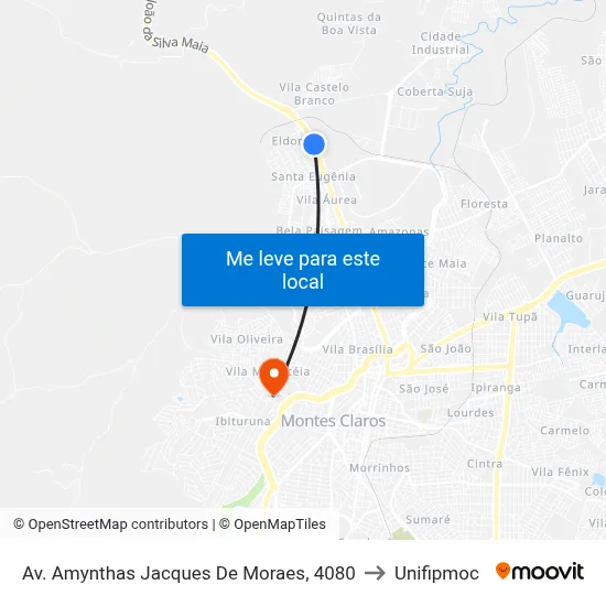 Av. Amynthas Jacques De Moraes, 4080 to Unifipmoc map