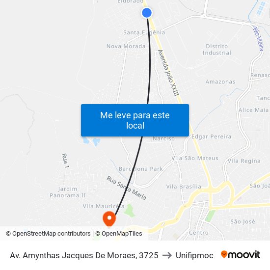 Av. Amynthas Jacques De Moraes, 3725 to Unifipmoc map