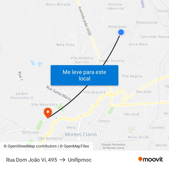 Rua Dom João Vi, 495 to Unifipmoc map