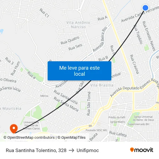 Rua Santinha Tolentino, 328 to Unifipmoc map