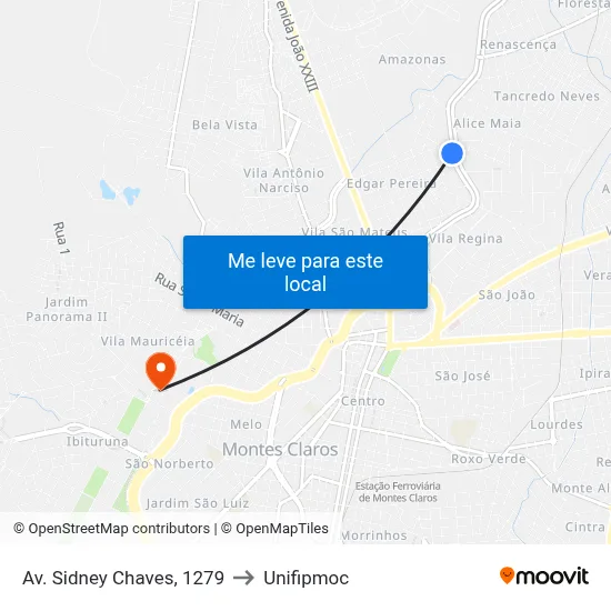 Av. Sidney Chaves, 1279 to Unifipmoc map