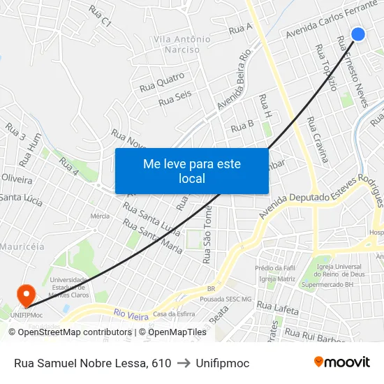 Rua Samuel Nobre Lessa, 610 to Unifipmoc map