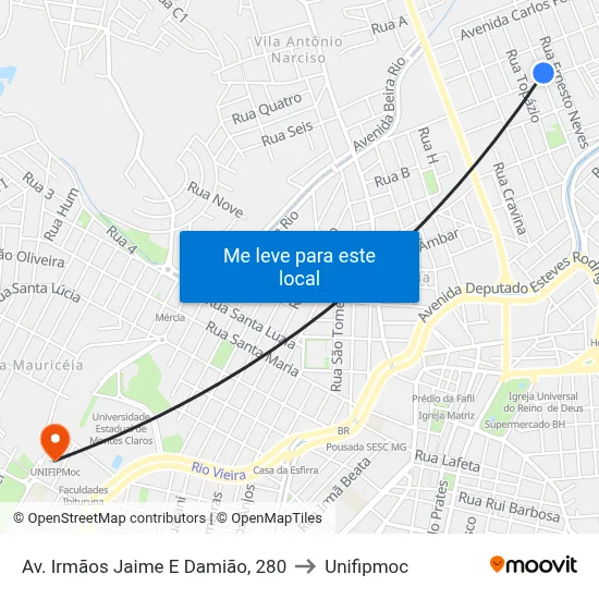 Av. Irmãos Jaime E Damião, 280 to Unifipmoc map