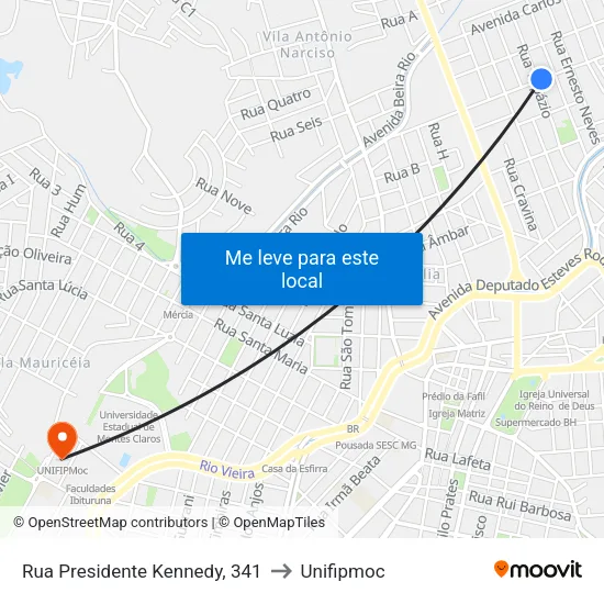 Rua Presidente Kennedy, 341 to Unifipmoc map