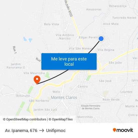 Av. Ipanema, 676 to Unifipmoc map