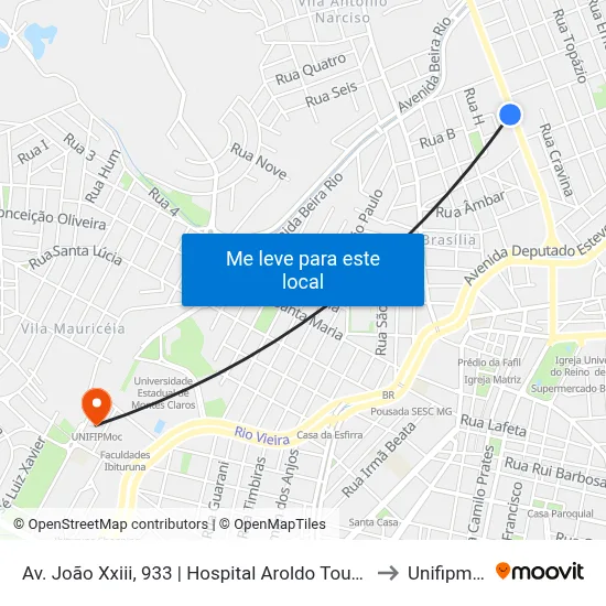 Av. João Xxiii, 933 | Hospital Aroldo Tourinho to Unifipmoc map