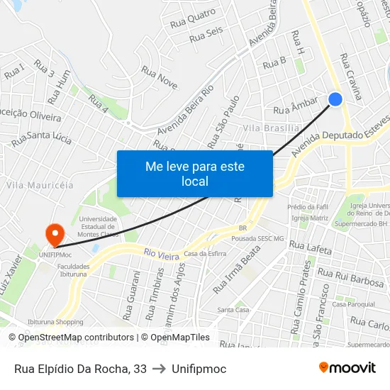 Rua Elpídio Da Rocha, 33 to Unifipmoc map