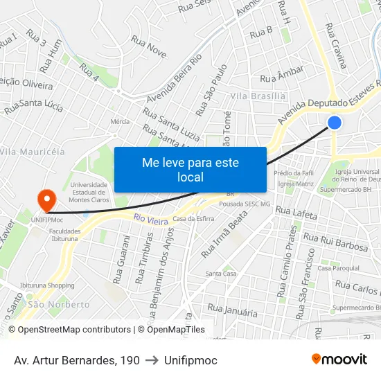 Av. Artur Bernardes, 190 to Unifipmoc map