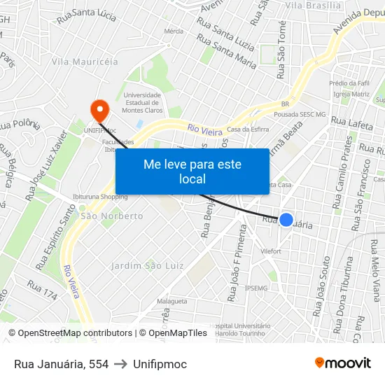 Rua Januária, 554 to Unifipmoc map