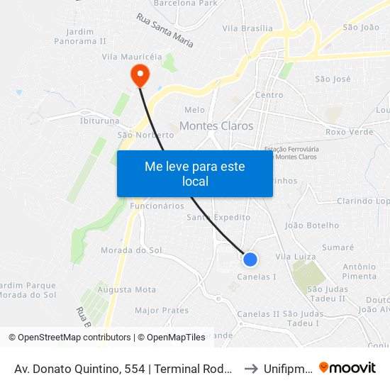 Av. Donato Quintino, 554 | Terminal Rodoviário to Unifipmoc map