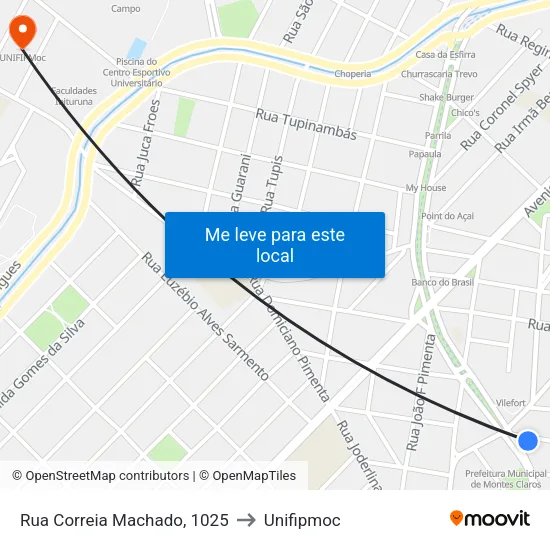 Rua Correia Machado, 1025 to Unifipmoc map