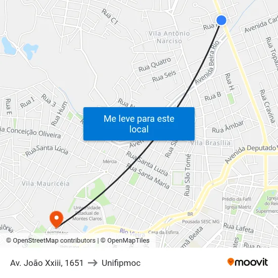 Av. João Xxiii, 1651 to Unifipmoc map