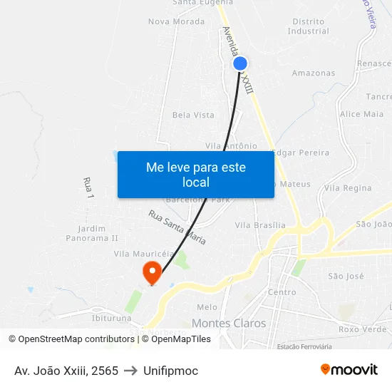 Av. João Xxiii, 2565 to Unifipmoc map