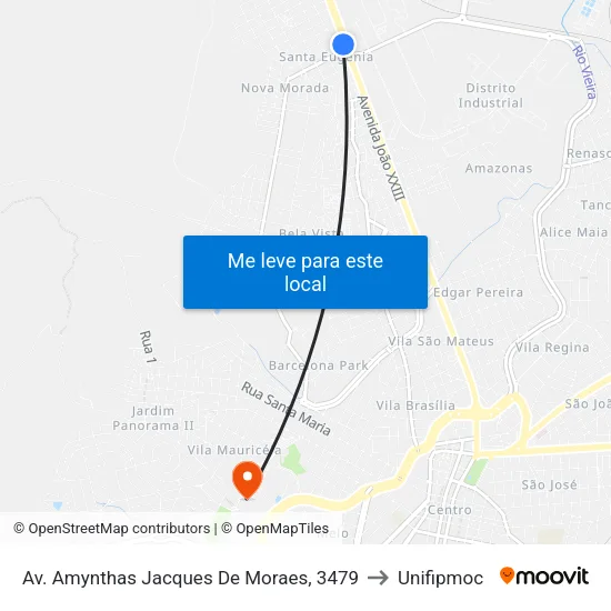 Av. Amynthas Jacques De Moraes, 3479 to Unifipmoc map