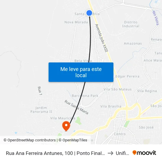 Rua Ana Ferreira Antunes, 100 | Ponto Final Da Linha 7103 No Eldorado to Unifipmoc map