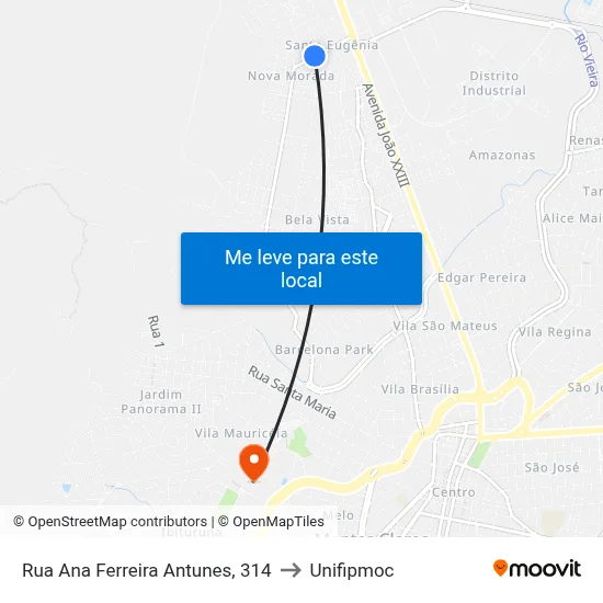 Rua Ana Ferreira Antunes, 314 to Unifipmoc map