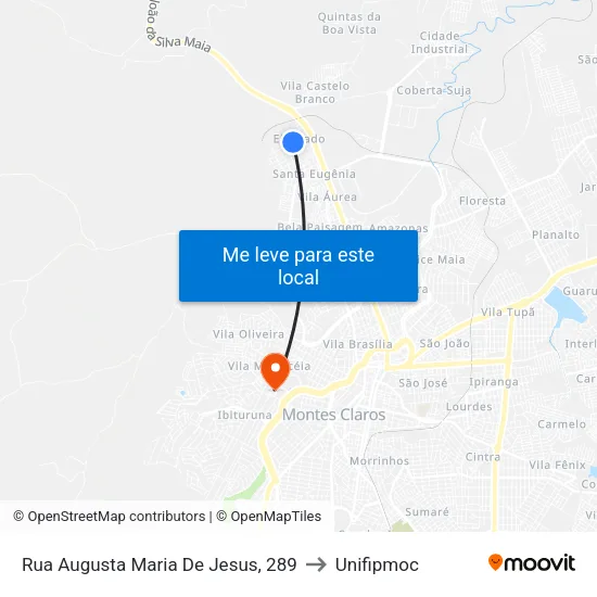 Rua Augusta Maria De Jesus, 289 to Unifipmoc map