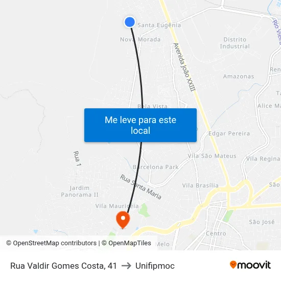 Rua Valdir Gomes Costa, 41 to Unifipmoc map