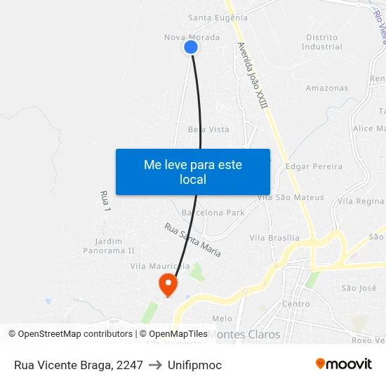 Rua Vicente Braga, 2247 to Unifipmoc map