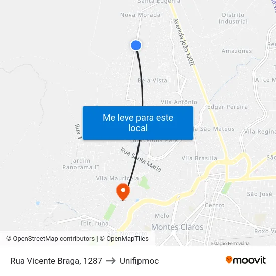 Rua Vicente Braga, 1287 to Unifipmoc map