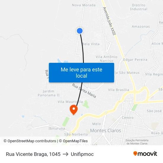 Rua Vicente Braga, 1045 to Unifipmoc map