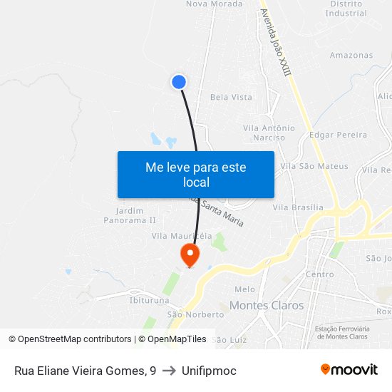 Rua Eliane Vieira Gomes, 9 to Unifipmoc map