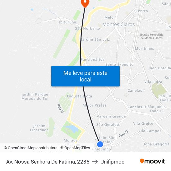 Av. Nossa Senhora De Fátima, 2285 to Unifipmoc map