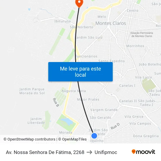 Av. Nossa Senhora De Fátima, 2268 to Unifipmoc map