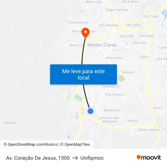 Av. Coração De Jesus, 1500 to Unifipmoc map