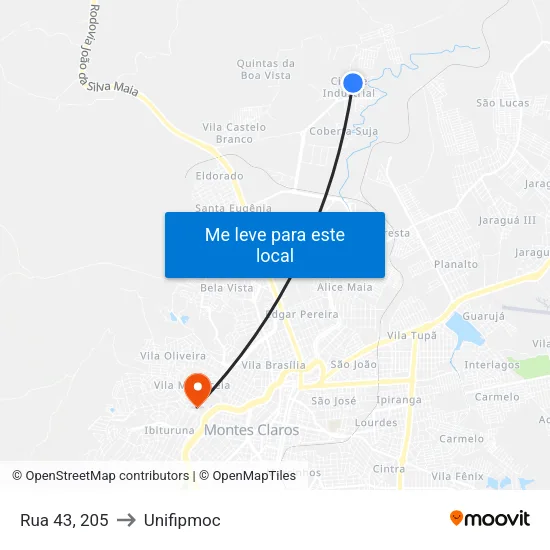 Rua 43, 205 to Unifipmoc map