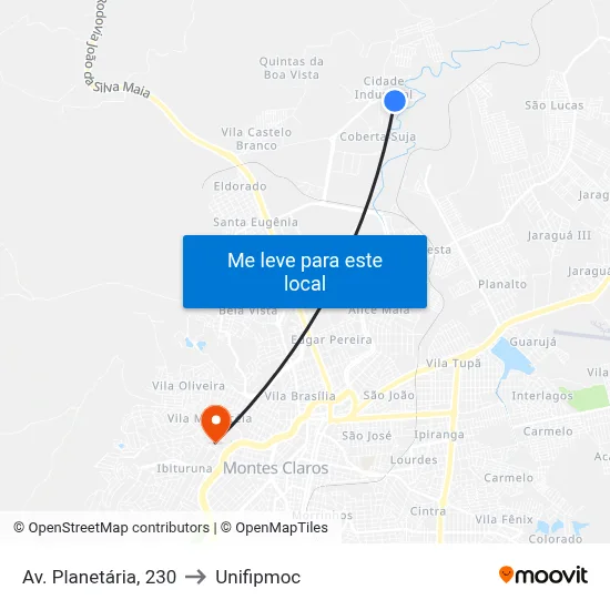 Av. Planetária, 230 to Unifipmoc map