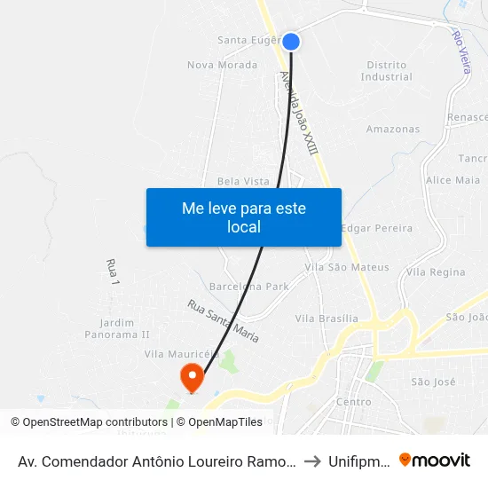 Av. Comendador Antônio Loureiro Ramos, 80 to Unifipmoc map