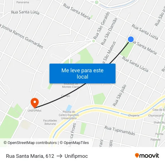 Rua Santa Maria, 612 to Unifipmoc map