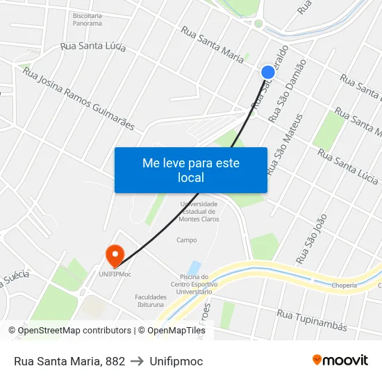 Rua Santa Maria, 882 to Unifipmoc map