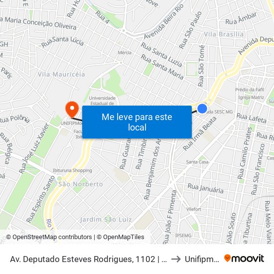 Av. Deputado Esteves Rodrigues, 1102 | Sesc to Unifipmoc map