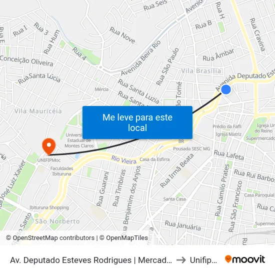 Av. Deputado Esteves Rodrigues | Mercado Municipal to Unifipmoc map