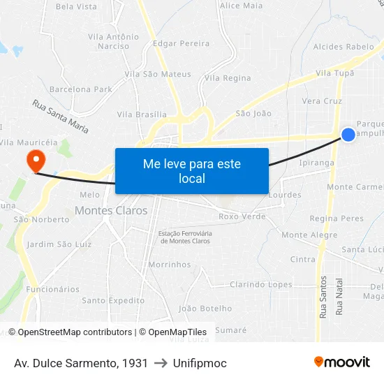 Av. Dulce Sarmento, 1931 to Unifipmoc map
