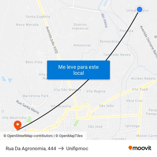 Rua Da Agronomia, 444 to Unifipmoc map