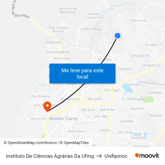 Instituto De Ciências Agrárias Da Ufmg to Unifipmoc map