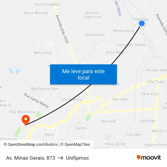Av. Minas Gerais, 873 to Unifipmoc map