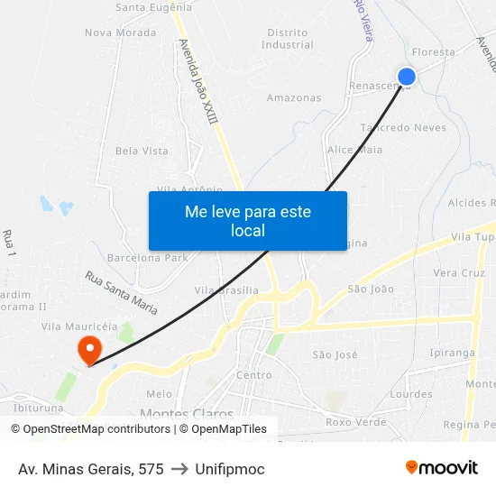Av. Minas Gerais, 575 to Unifipmoc map