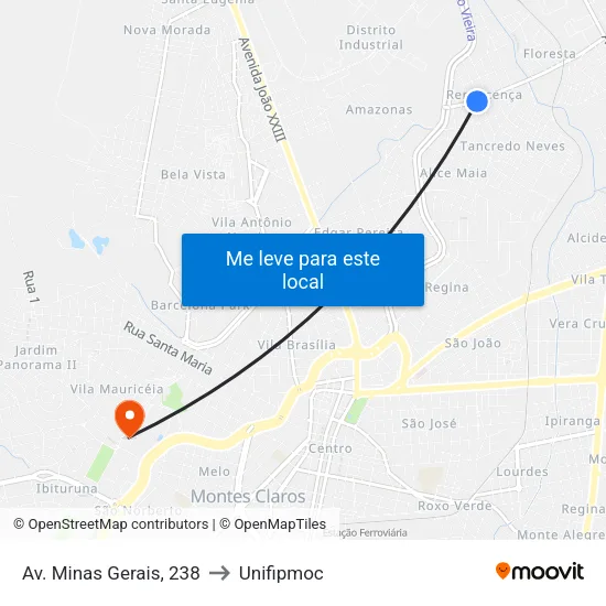 Av. Minas Gerais, 238 to Unifipmoc map