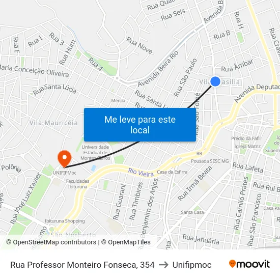 Rua Professor Monteiro Fonseca, 354 to Unifipmoc map