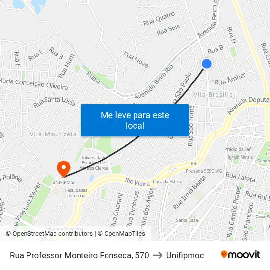 Rua Professor Monteiro Fonseca, 570 to Unifipmoc map