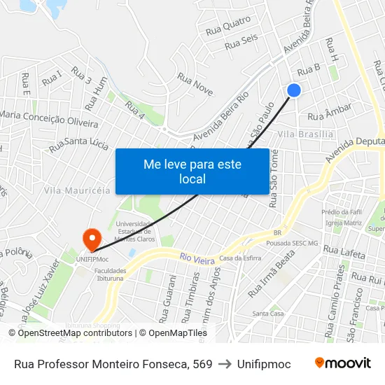 Rua Professor Monteiro Fonseca, 569 to Unifipmoc map