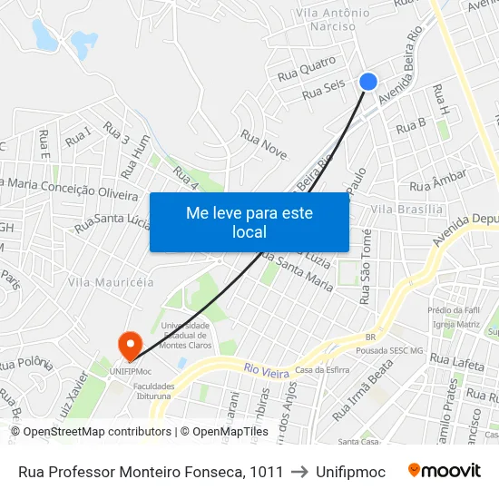 Rua Professor Monteiro Fonseca, 1011 to Unifipmoc map