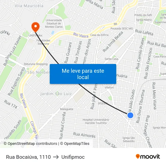 Rua Bocaiúva, 1110 to Unifipmoc map